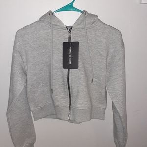 Grey crop zip hoodie